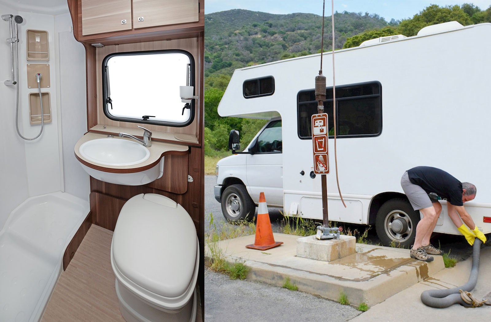 Portable RV/camper toilet and holding tank setup in Evansville, Indiana